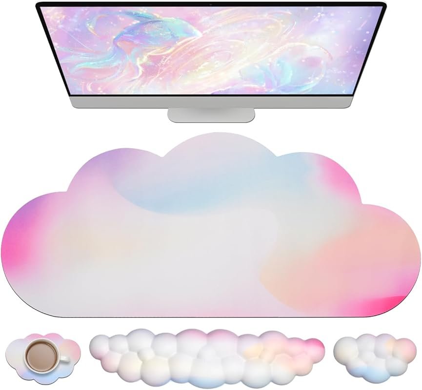 Rainbow Cloud Mouse Pad with Wrist Support, Ergonomic Keyboard and Mou