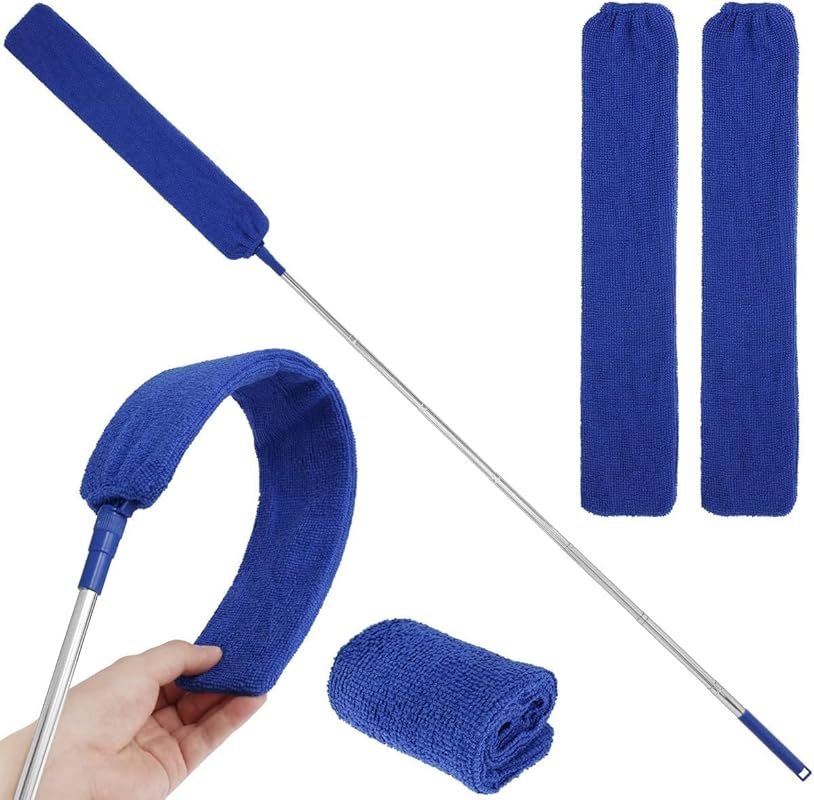Retractable gap duster with 30–100 inch handle and microfiber cloths f