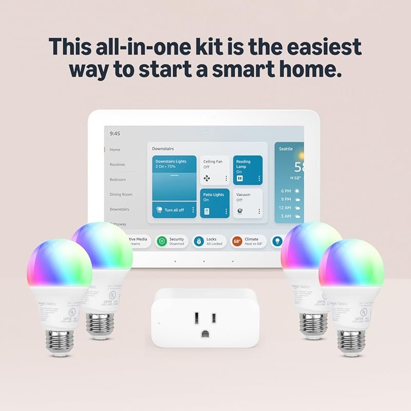 Smart Home Starter Kit with Echo Hub, Smart Plug, and Four Alexa-Compa