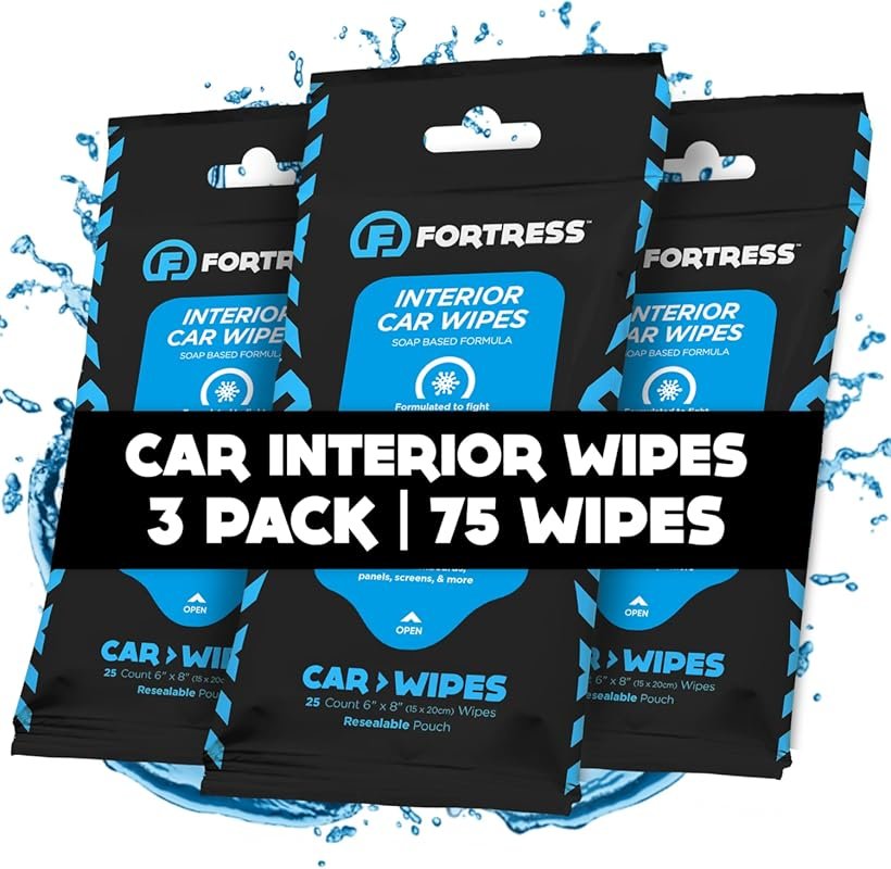 Fortress Car Interior Wipes – 75 Count, Safe for Dashboard, Seats, and
