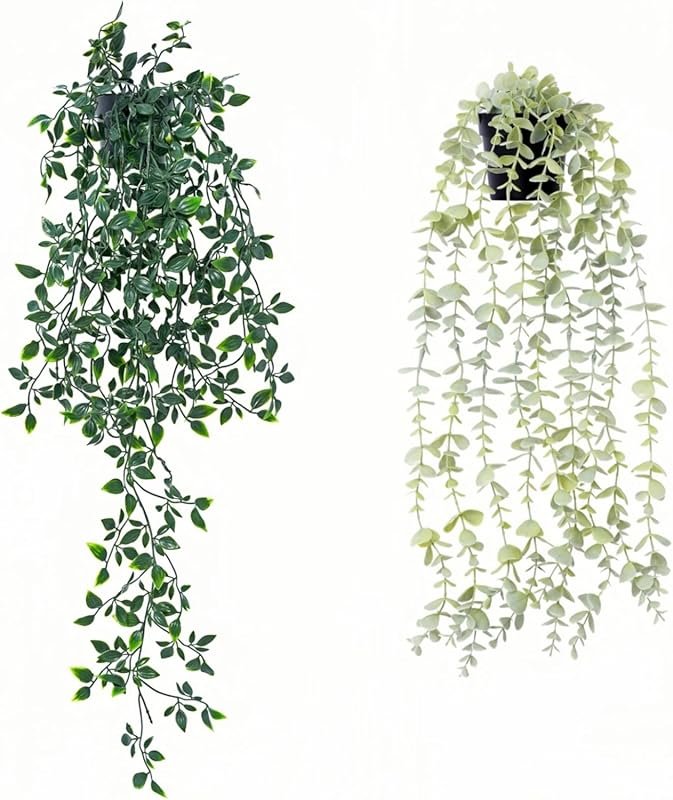 2 Pack Artificial Eucalyptus Hanging Plants for Indoor and Outdoor Roo