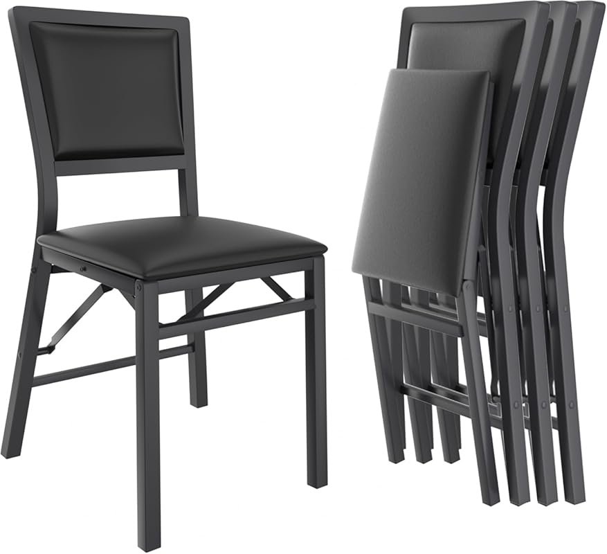 Foldable Dining Chairs Set of 4 with Cushion, Heavy-Duty Metal Frame,