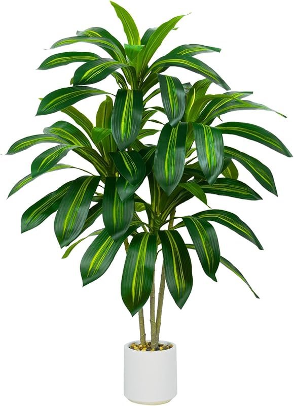 4-Foot Artificial Dracaena Tree in White Pot – Lifelike Indoor Floor P