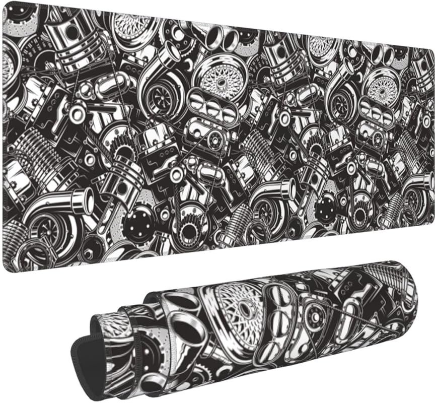 Large Gaming Mouse Pad with Engine Design, 31.5x11.8 Inches, Non-Slip