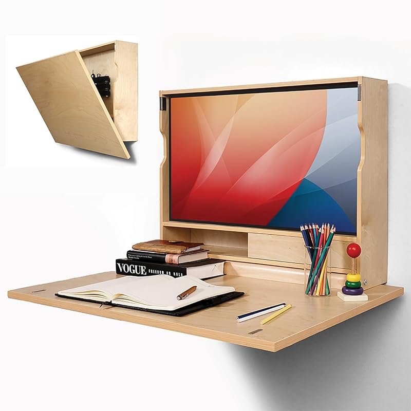 SKEENA floating folding desk with storage, space-saving wall-mounted d