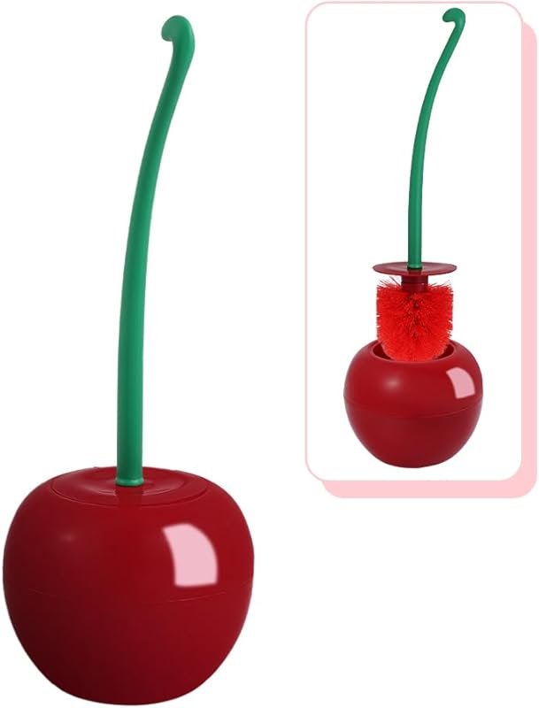 Adorable cherry fruit-shaped toilet brush and holder set, unique bathr