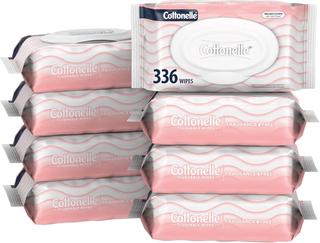 Cottonelle Fragrance Free Flushable Wet Wipes, Adult Wet Wipes, 8 Flip