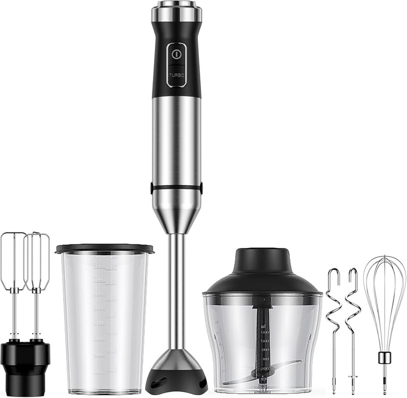 6-in-1 Immersion Blender with 20 Speeds, Whisk, Chopper, and Beaker – 