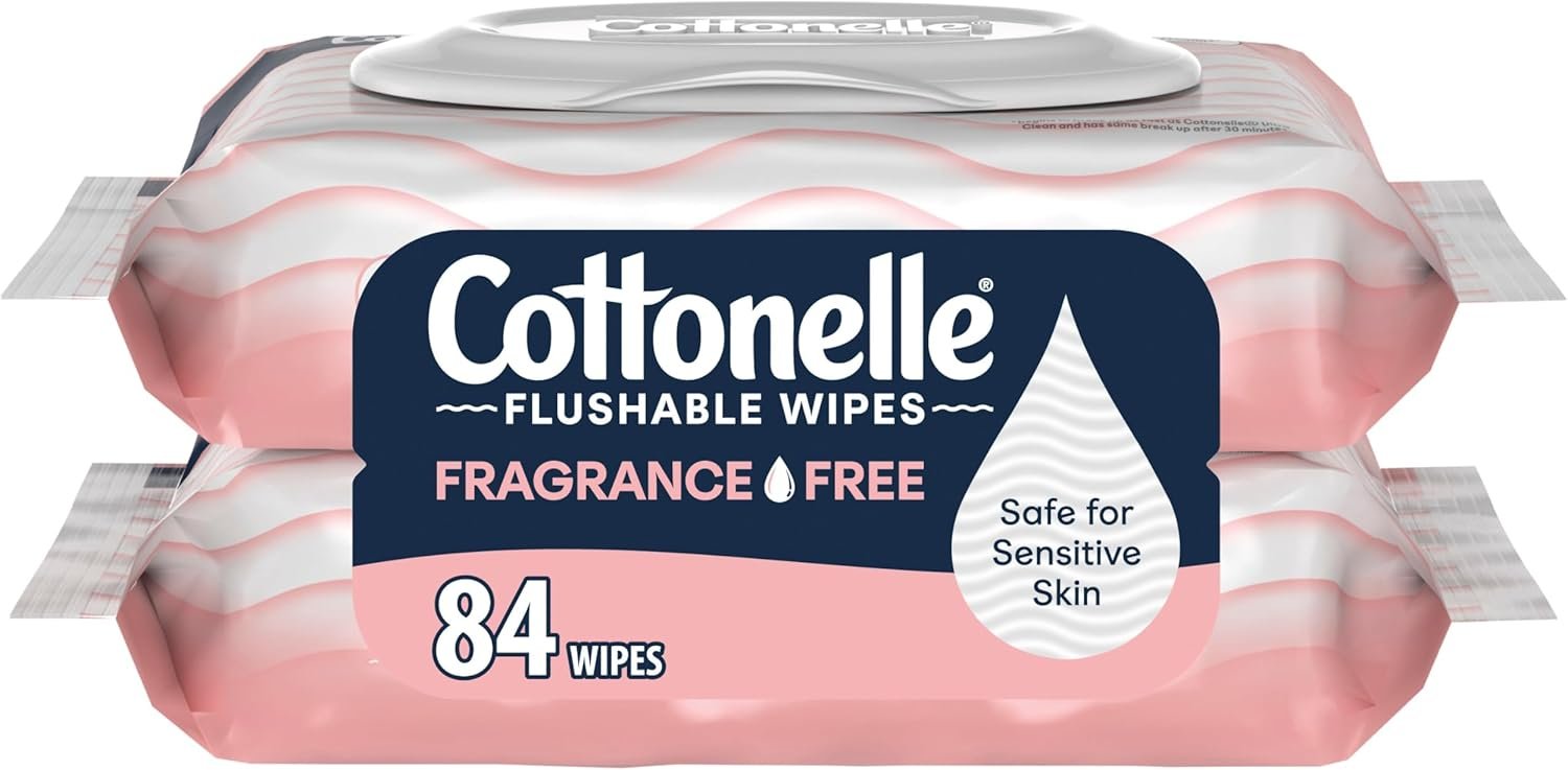 Cottonelle Fragrance-Free Flushable Wipes – Gentle for Sensitive Skin,