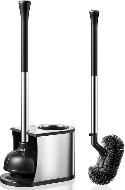 HAMITOR Toilet Plunger and Brush Set: 2 in 1 Stainless Steel Rustproof
