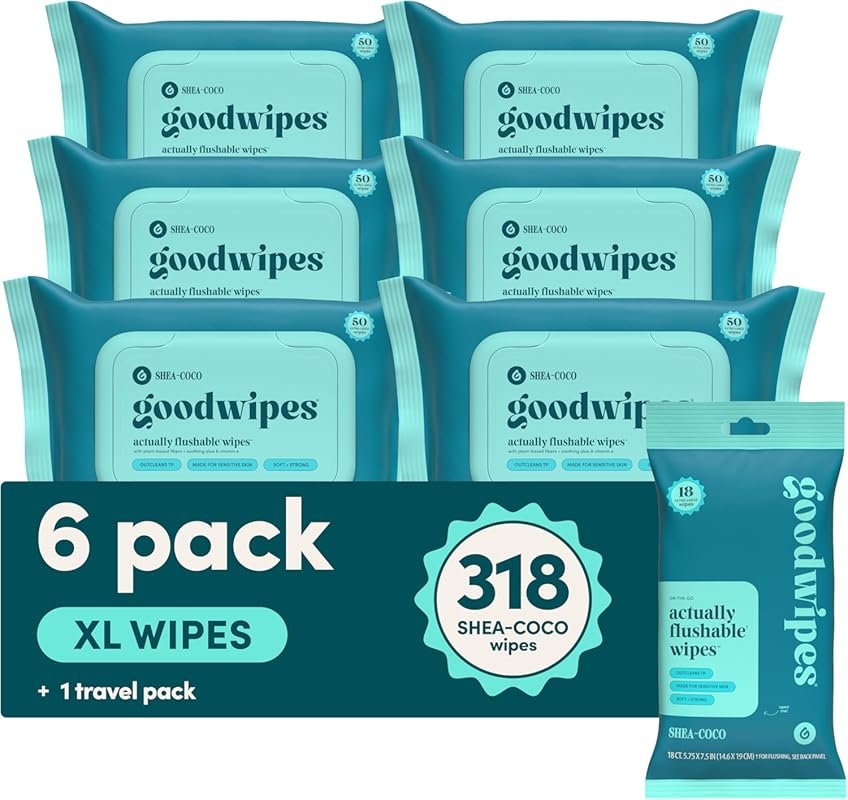 goodwipes flushable butt wipes with vitamin E and aloe, extra large, s