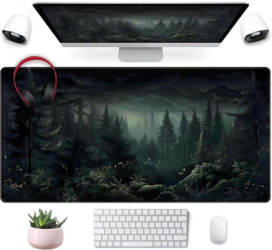 XXL Gothic Dark Forest Gaming Mouse Pad, Non-Slip Rubber Base, 31.5x15