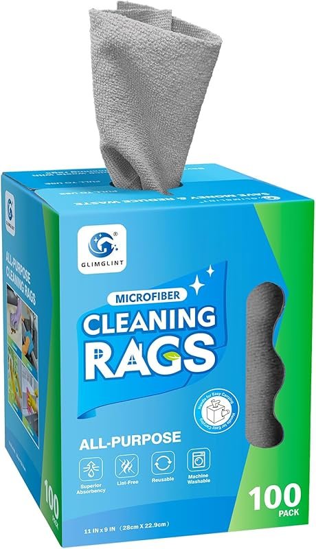 GLIMGLINT Microfiber Cleaning Cloth, 100 Pack Cleaning Rags, Lint-Free