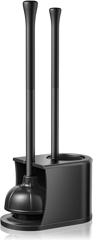 HAMITOR Toilet Plunger and Brush Set: 2 in 1 Stainless Steel Combo wit