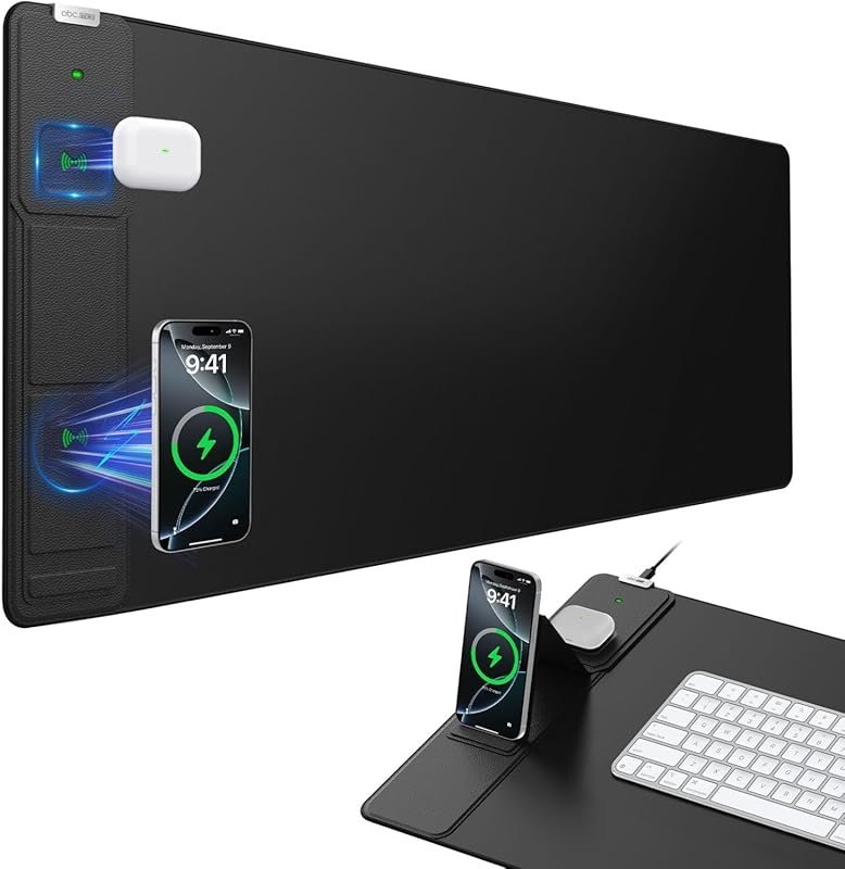 Wireless Charging Mouse Pad with Foldable Phone Holder, 31.5
