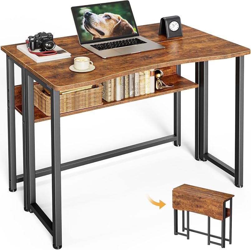 Huuger Folding Desk with Storage, 31.5