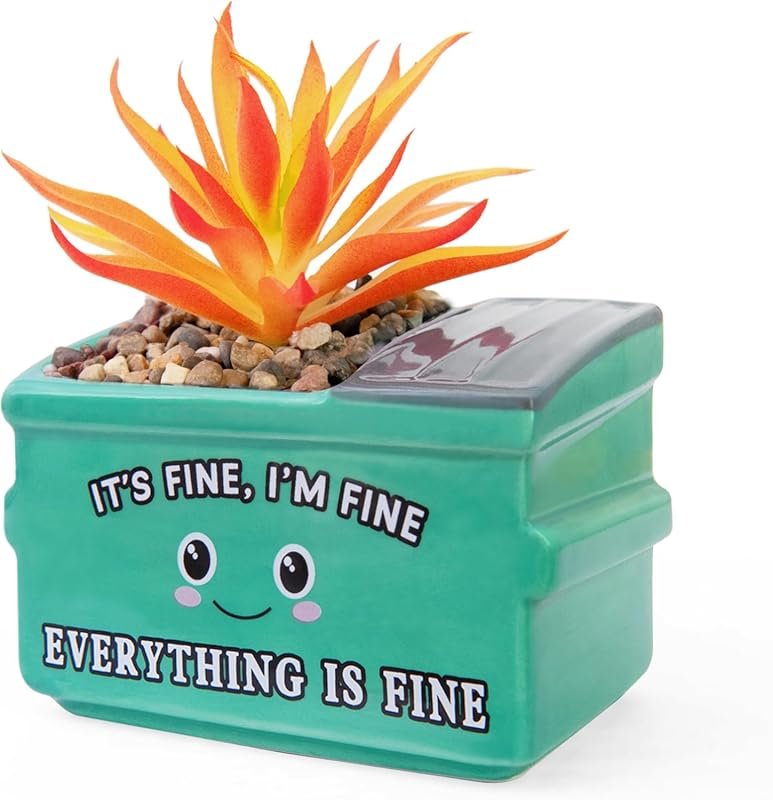 Emotional Support Dumpster Fire Desk Decor – Ceramic Succulent Pots, M