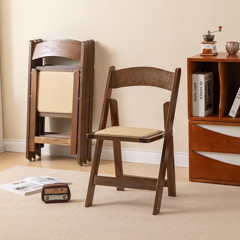 Wooden Folding Chairs with Soft Cushion, Set of 4, No Assembly Require