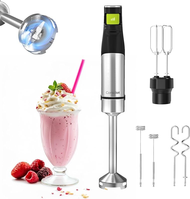 Consciot 1100W Immersion Blender, 4-in-1 Corded Stick Emulsifier with 