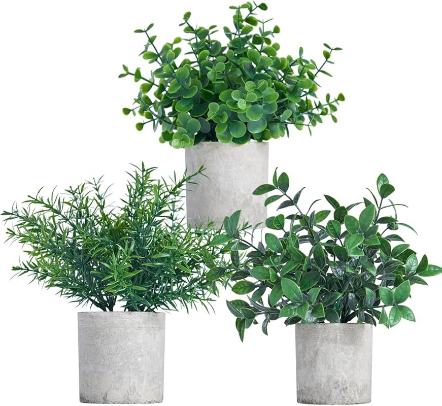 3 Pack Dark Green Artificial Eucalyptus Topiaries – 7.9 Inch Lifelike 