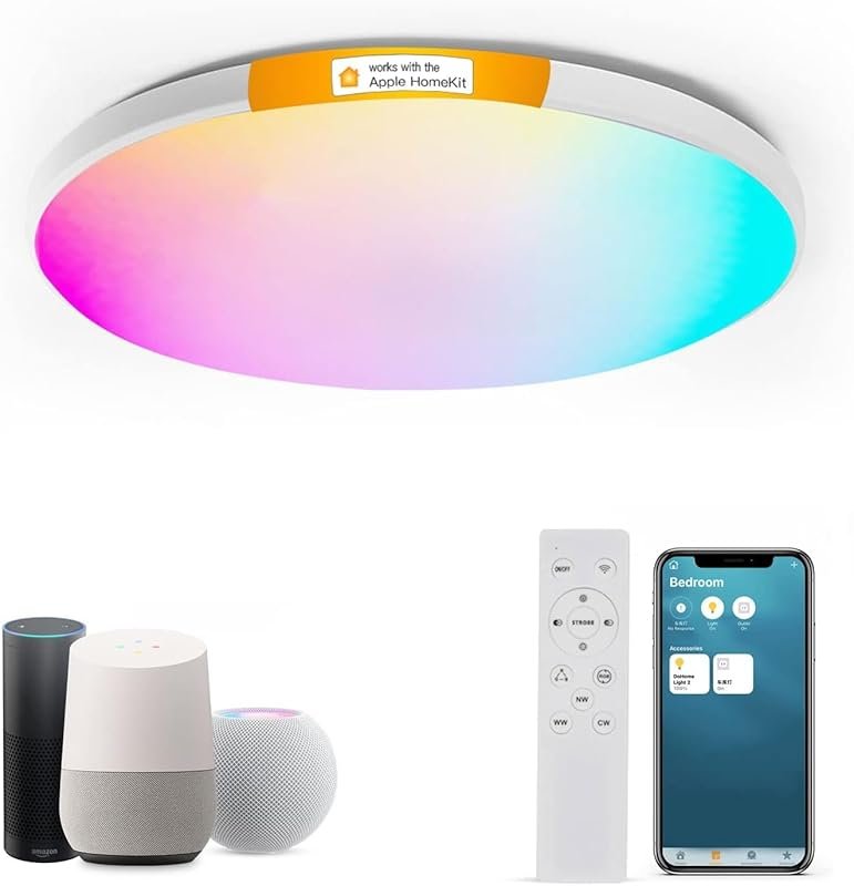 Smart Ceiling Light: RGBCW, Dimmable, Flush Mount for Bedroom and Livi