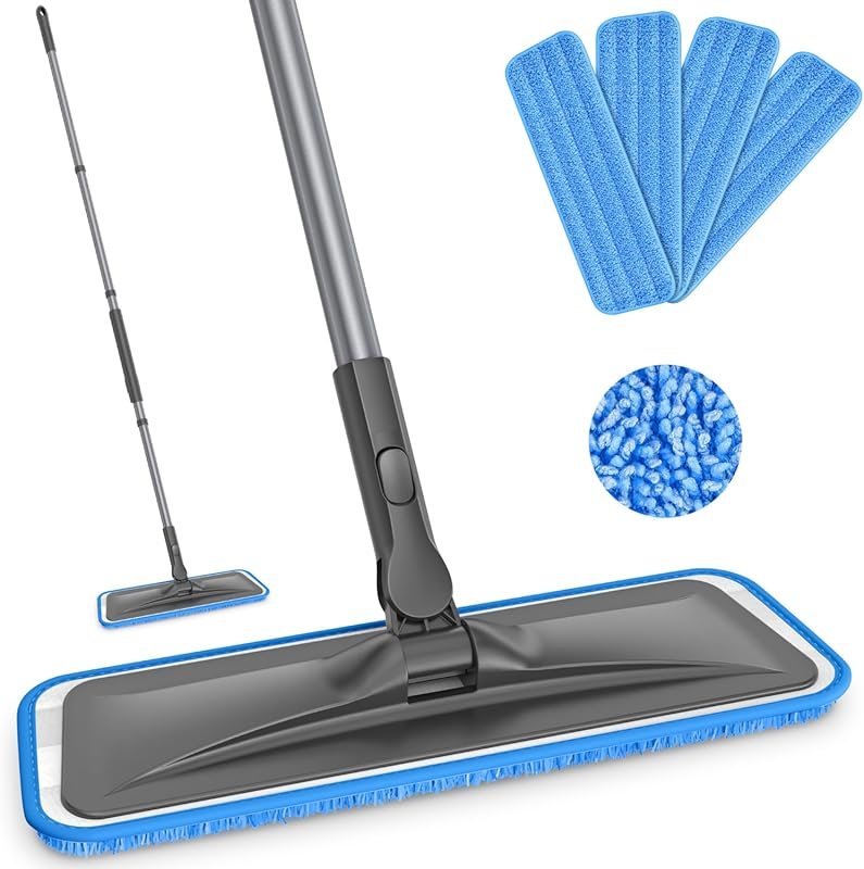 Adjustable Microfiber Mop with 4 Washable Pads for Hardwood, Tile & La