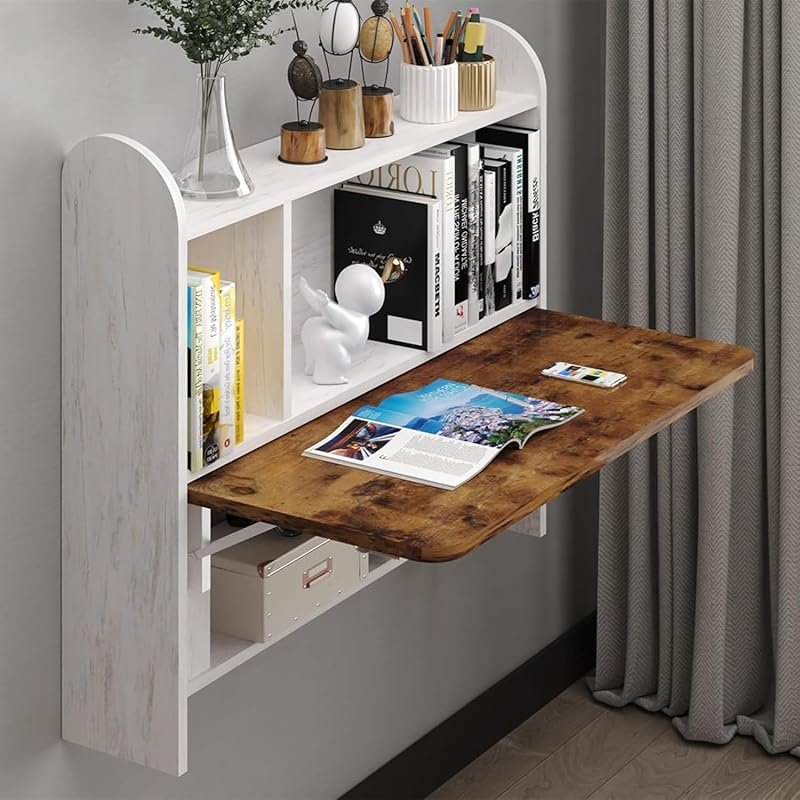 Wall Mounted Drop-Leaf Table – Multifunctional Laptop Desk with Shelve