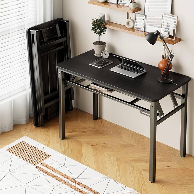 BYMECOST 31.5-Inch Foldable Desk – No Assembly Computer Table with She
