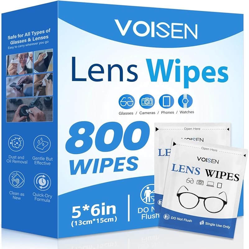 VOISEN Lens Wipes – 800 Pre-Moistened Individually Wrapped Wipes for E