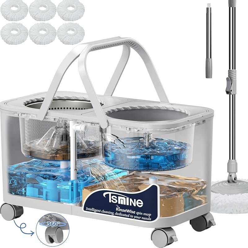 Compact Spin Mop for Small Spaces with Clean & Dirty Water Separation