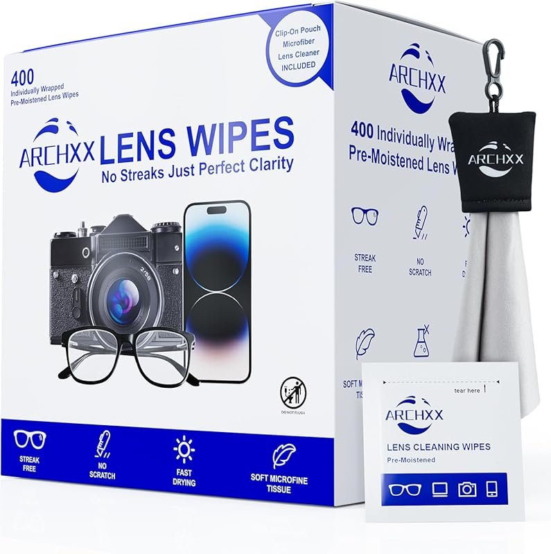 400 Count Lens Wipes for Eyeglasses, +1 Clip-On Pouch Microfiber Lens