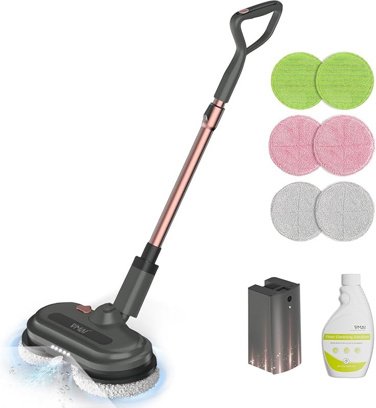 Cordless electric mop with water sprayer, LED lights, and 60-minute ba