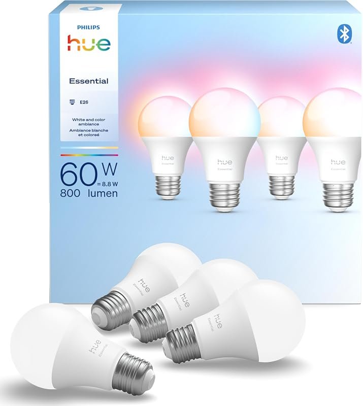 Philips Hue Essential Smart LED A19 Bulb, White and Color Ambiance, E2