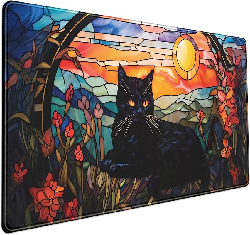 Vintage Sunset Black Cat Desk Mat, XXL Mouse Pad, 31.5x15.7 Inches, St