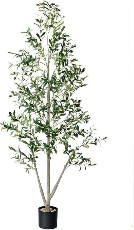 Tall artificial olive tree with moss and planter, 6ft faux plant for i