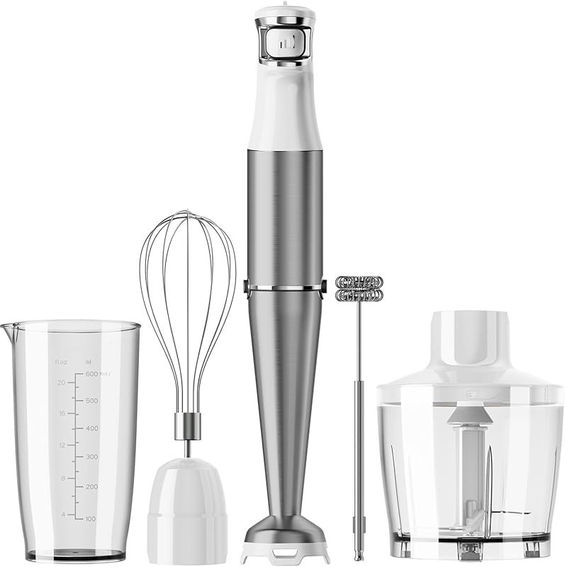 1100W corded immersion blenders include chopper, whisk, and frother at
