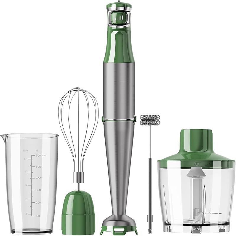 1100W Handheld Immersion Blender with Chopper, Whisk, and Milk Frother