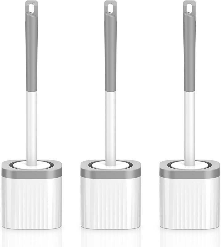 Compact Toilet Brush Set with Nylon Bristles – 3-Pack Hidden Scrubber 