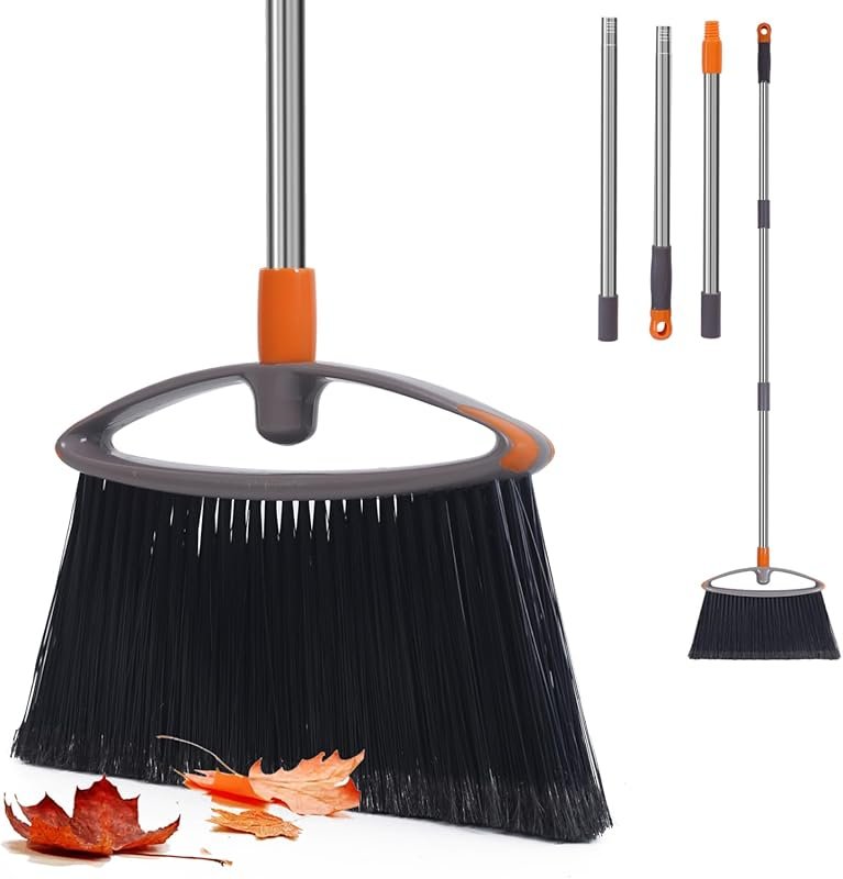 Heavy Duty Soft Bristle Broom with Collapsible Handle for Indoor Outdo