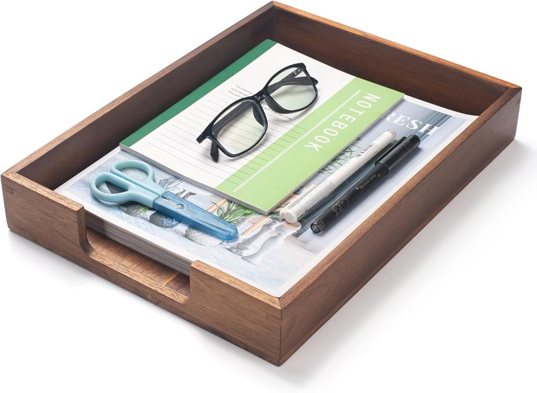 Acacia Wood Letter Tray Organizer for Papers & Documents