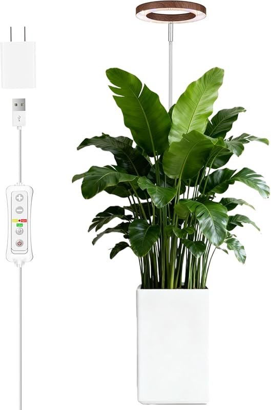 Yadoker Full Spectrum LED Grow Light with Wood Grain Design, Adjustabl