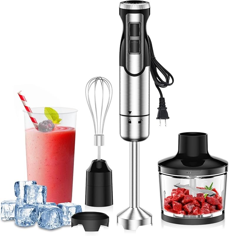 1800W Immersion Blender with 8 Speeds, Whisk & Chopper for Ice, Smooth