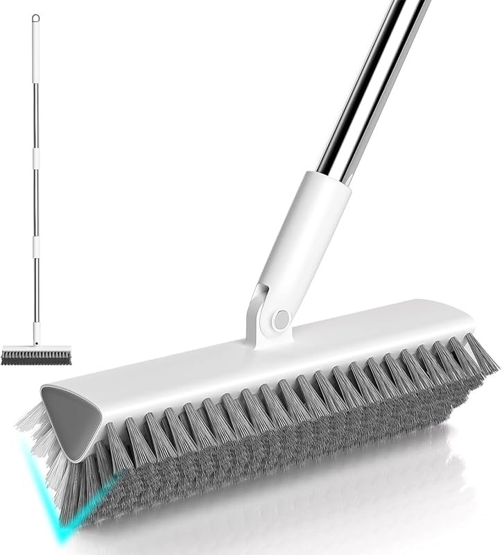 Heavy-Duty Grout Brush with Long Handle for Tile and Shower Cleaning,