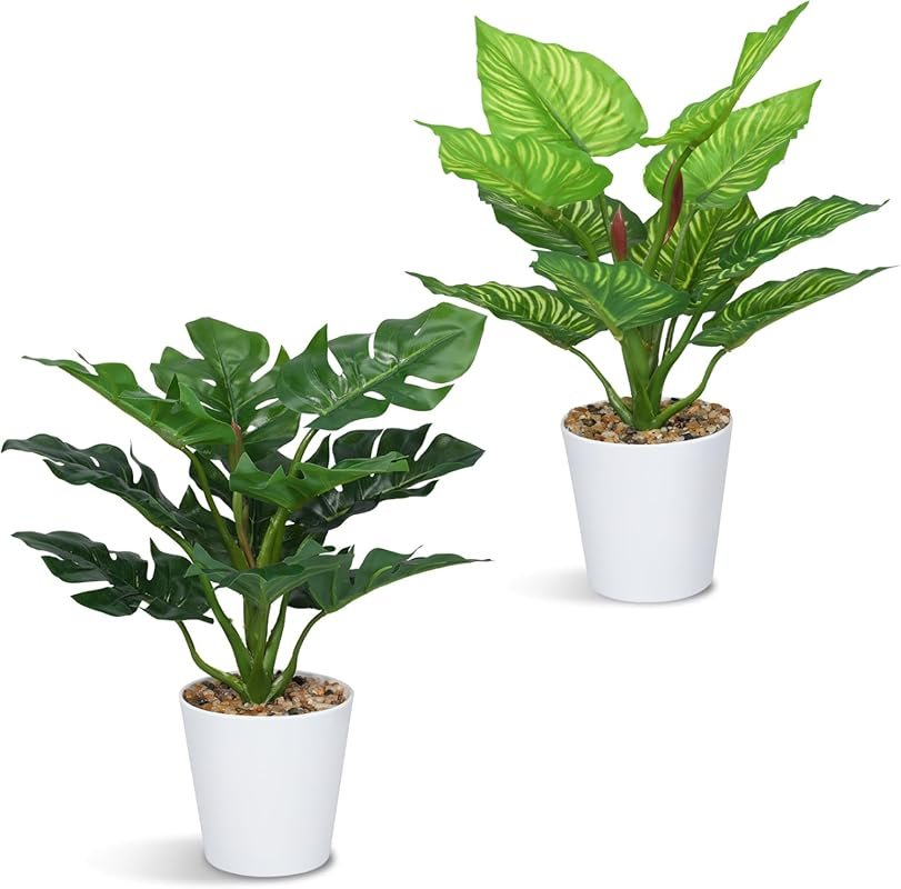 Artificial Monstera Plants 2PCS Small Fake Plants, Artificial Potted P