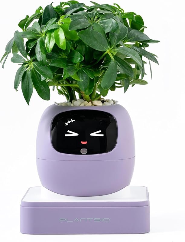AI smart plant pot with emoji display and app control for stylish indo