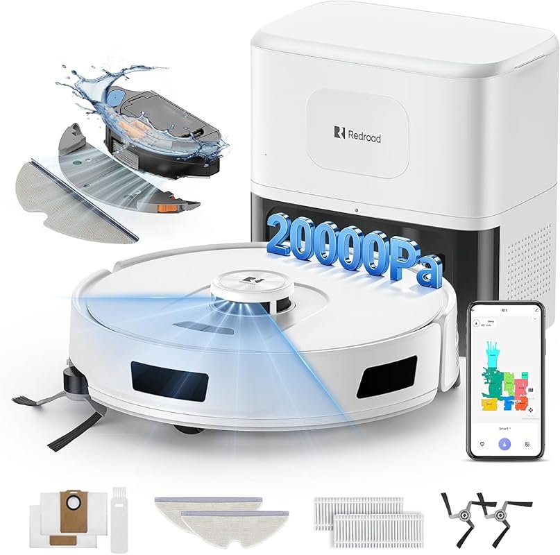 Redroad Robot Vacuum and Mop with 20,000Pa Suction and 90-Day Self-Emp