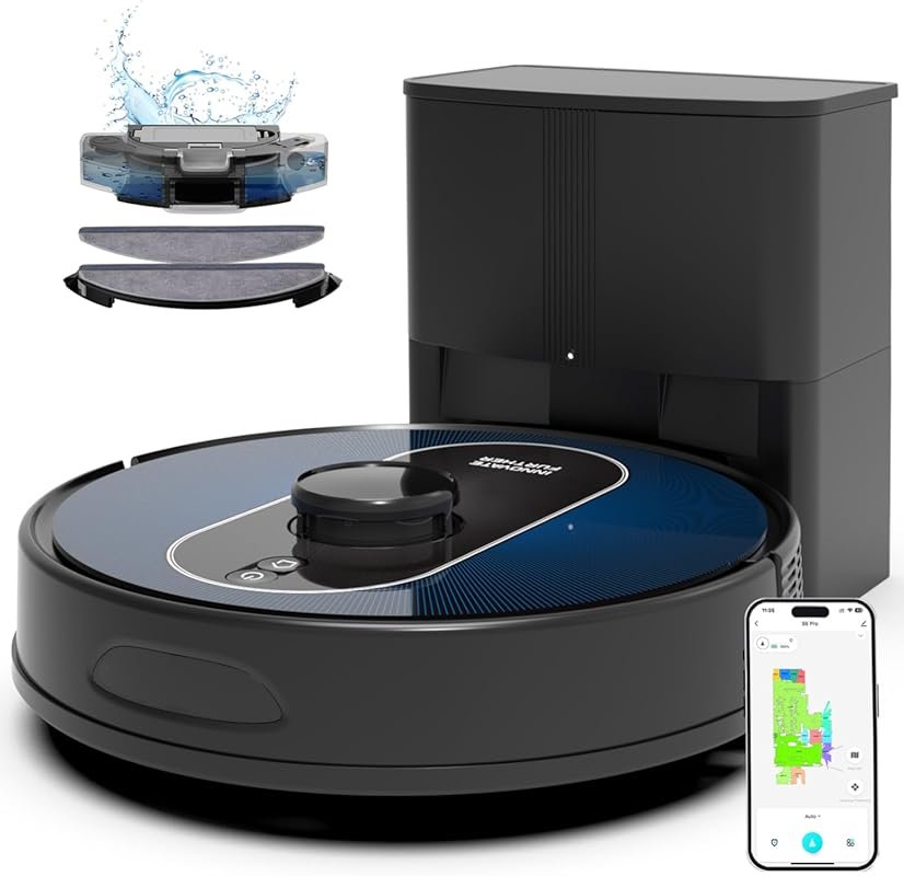 Robot Vacuum and Mop with 6000Pa suction, LiDAR navigation, and 90-day
