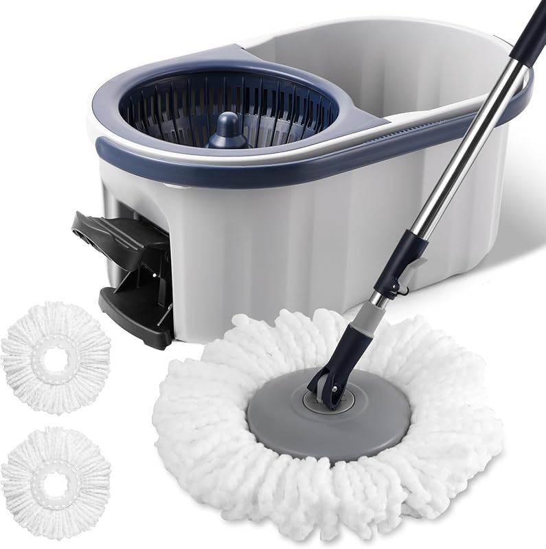 Spin Mop and Bucket System with 180-Degree Rotating Head, Telescopic H