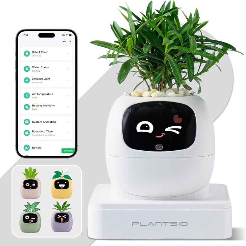 AI smart plant pot with app control, self-watering, and visual display