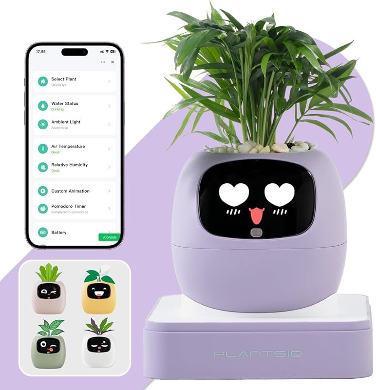 AI smart plant pot with app control, self-watering, and visual display